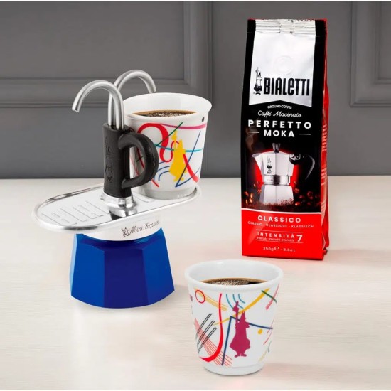 Bialetti Mini Express Kandinsky + 2 Espresso Fincanı – orijinal Bialetti moka pot