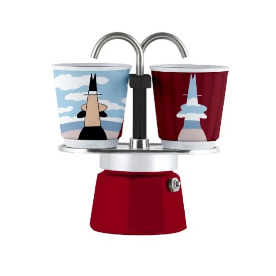 Bialetti Mini Express Magritte + 2 Espresso Fincanı – orijinal Bialetti moka pot