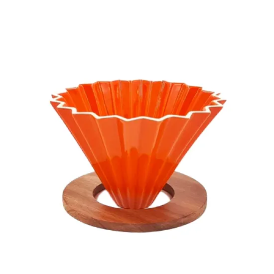 Origami turuncu ahşap standlı dripper
