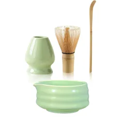 4’lü Matcha Seti – Bambu Whisk, Kase, Tutucu ve Kaşık