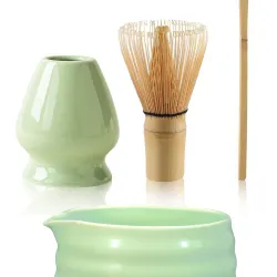 4’lü Matcha Seti – Bambu Whisk, Kase, Tutucu ve Kaşık